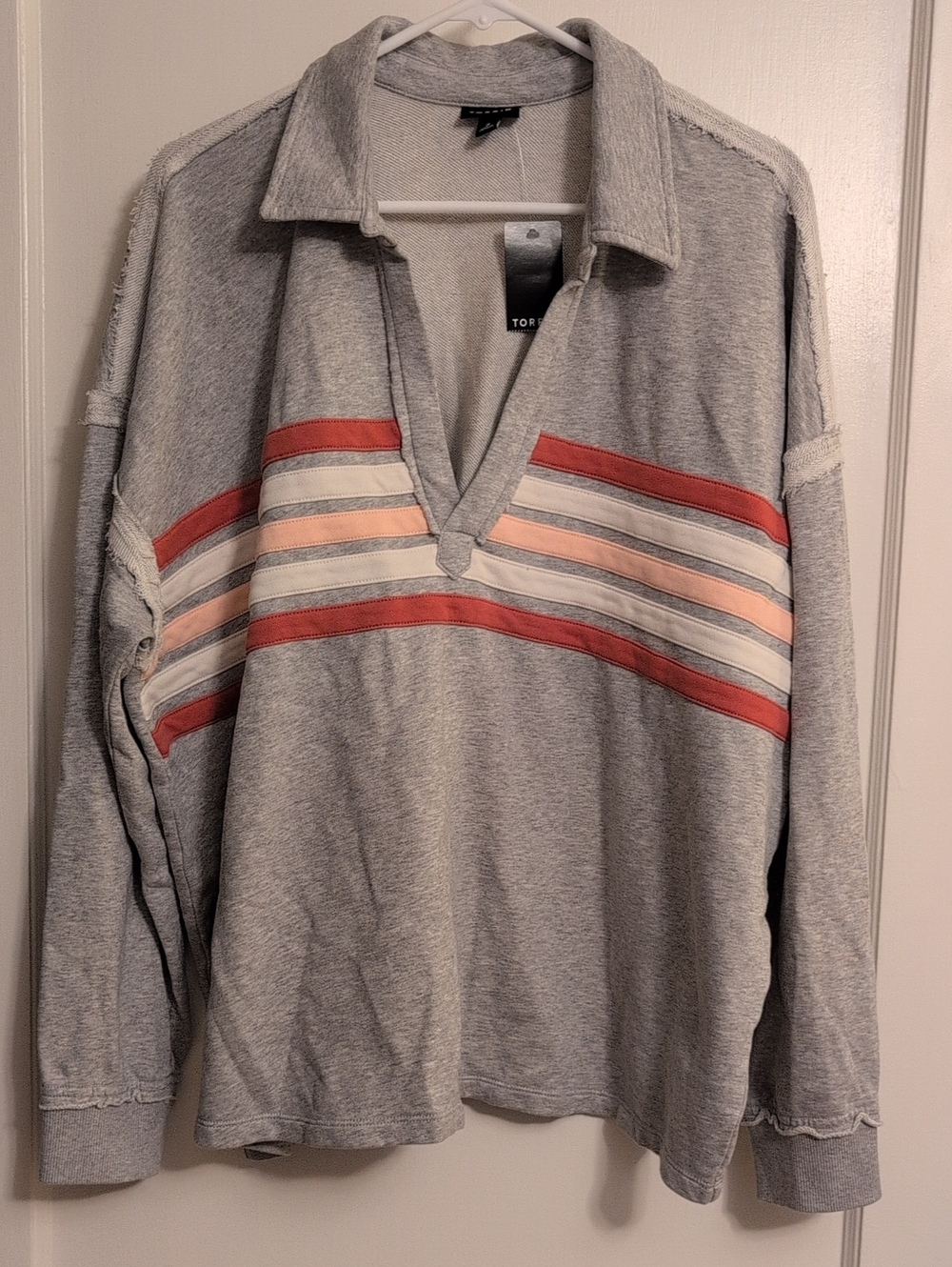 torrid Gray Pullover with Peach and Blush Stripes
